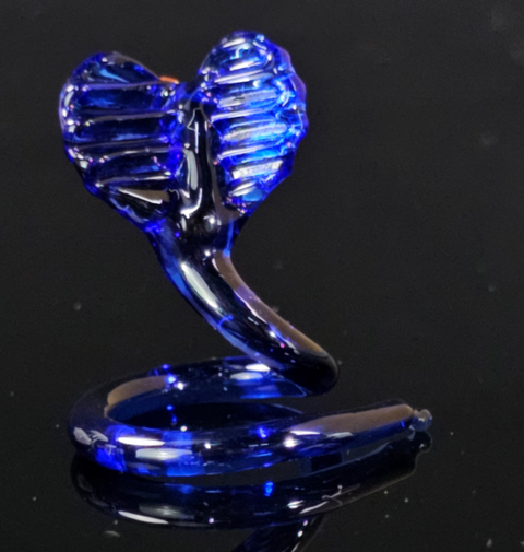 Blue Glass Cobra Figurine, Handmade Murano Quality Design - Small