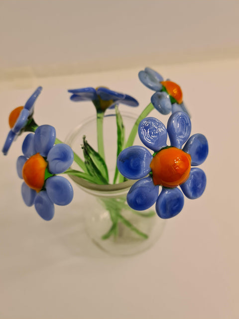 Blue Glass Daisy - Handcrafted Long Stem Flower