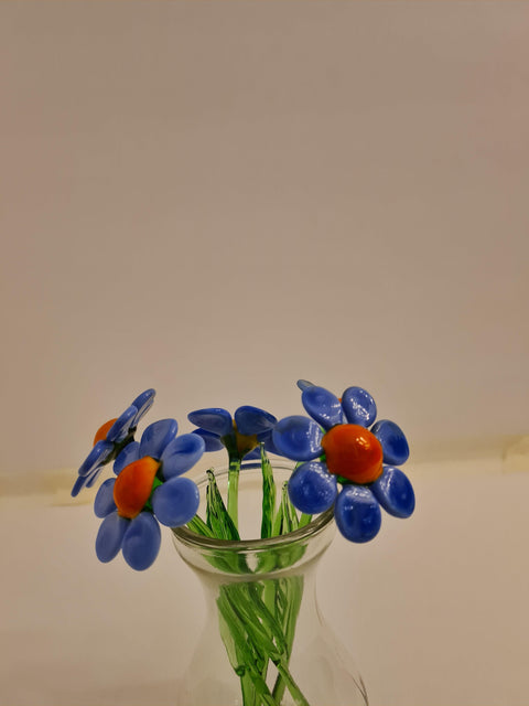 Blue Glass Daisy - Handcrafted Long Stem Flower