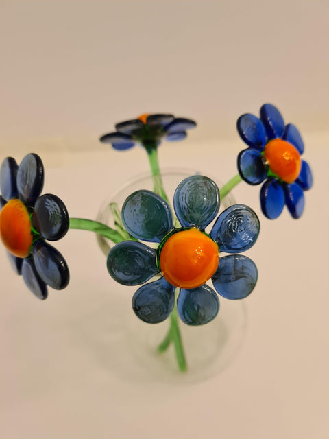 Light Blue Glass Daisy - Handcrafted Long Stem Flower