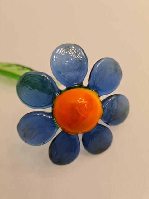 Light Blue Glass Daisy - Handcrafted Long Stem Flower