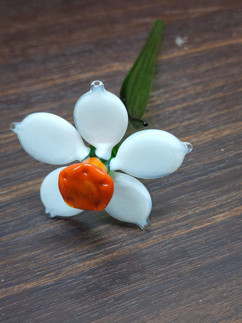 White Glass Daffodil - Handcrafted Long Stem Flower