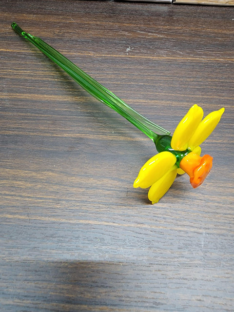 Long Stem Glass Flower Daffodil