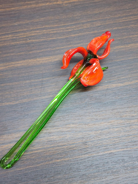 Orange Glass Iris - Handcrafted Long Stem Flower