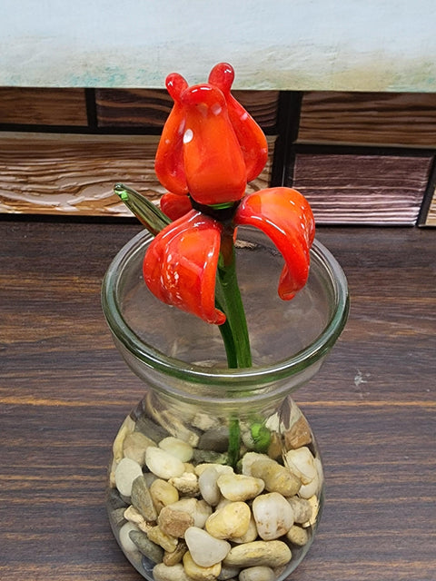 Orange Glass Iris - Handcrafted Long Stem Flower