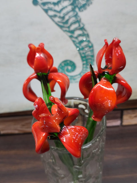 Red Glass Iris - Handcrafted Long Stem Flower