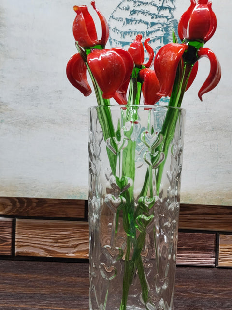 Red Glass Iris - Handcrafted Long Stem Flower