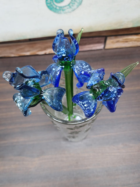 Blue Glass Iris - Handcrafted Long Stem Flower