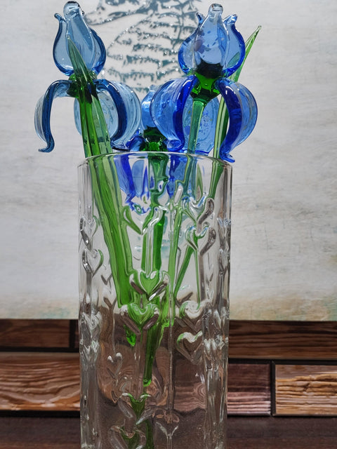 Blue Glass Iris - Handcrafted Long Stem Flower