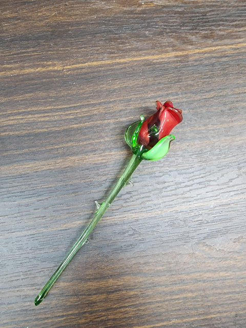 Red Glass Rose - Handcrafted Medium Stem Flower