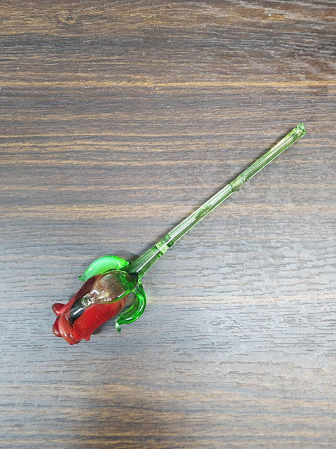 Red Glass Rose - Handcrafted Medium Stem Flower