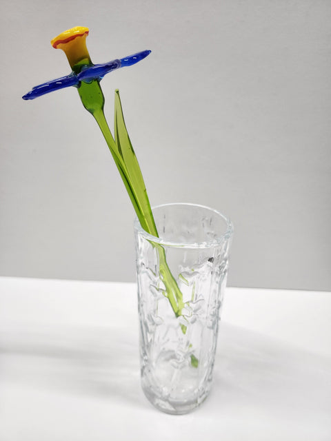 Blue Glass Daffodil - Handcrafted Long Stem Flower