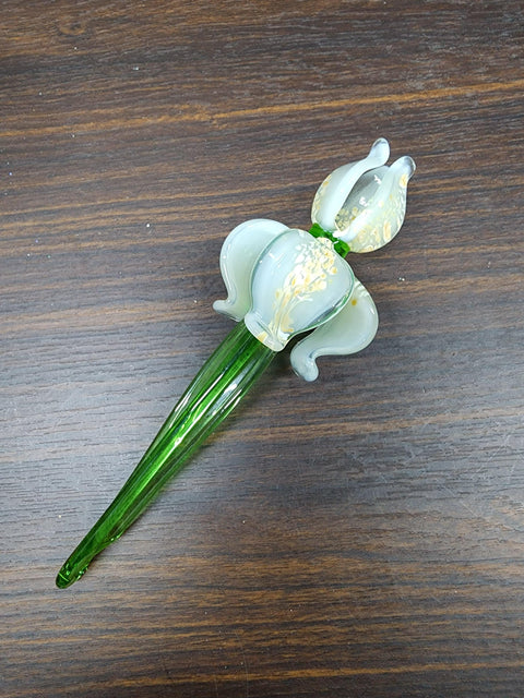 White Glass Iris - Handcrafted Long Stem Flower