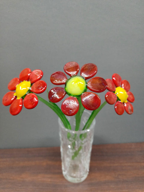 Red Glass Daisy - Handcrafted Long Stem Flower