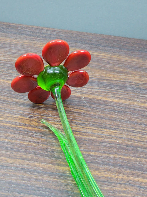 Red Glass Daisy - Handcrafted Long Stem Flower