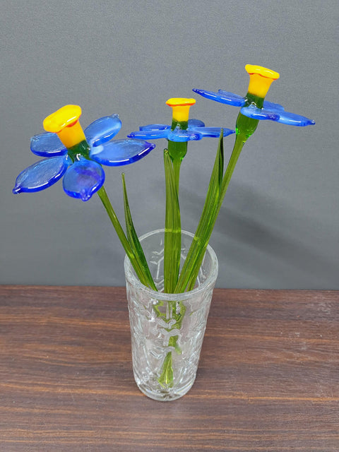 Blue Glass Daffodil - Handcrafted Long Stem Flower