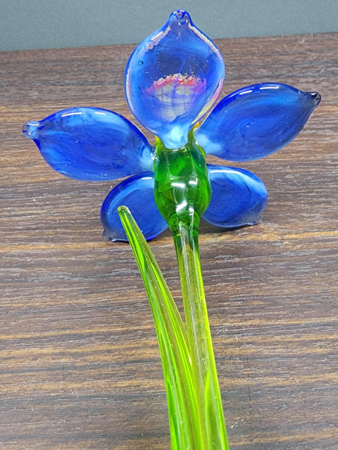 Blue Glass Daffodil - Handcrafted Long Stem Flower