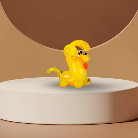 Yellow Glass Puppy Figurine, Handmade Murano Quality Design - Small