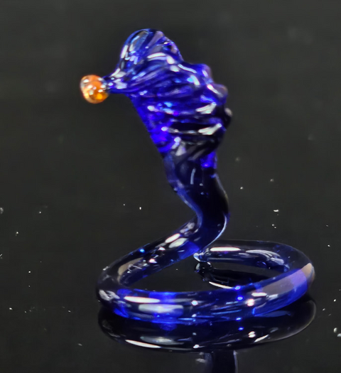 Blue Glass Cobra Figurine, Handmade Murano Quality Design - Small