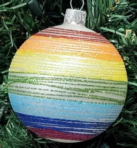 Rainbow Blown Glass Ornament - Handcrafted