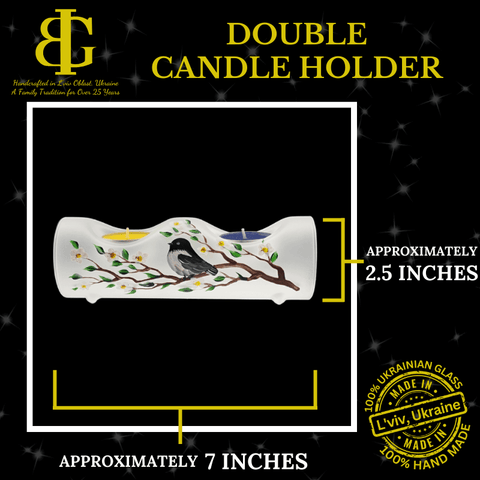 Frosted Glass Double Candle Holder - Dogwood Flower  Yule Log