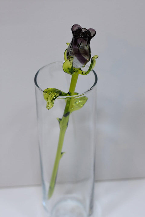 Purple Glass Rose - Handcrafted Long Stem Flower