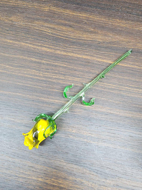 Yellow Glass Rose - Handcrafted Medium Stem Flower