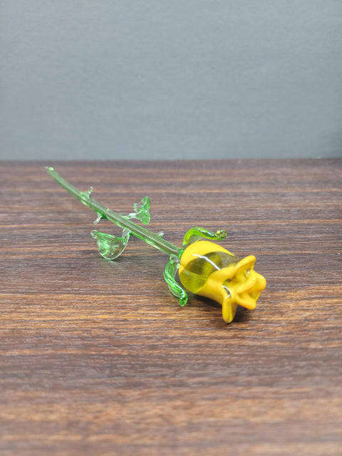 Yellow Glass Rose - Handcrafted Medium Stem Flower