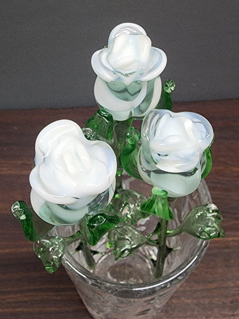 White Glass Rose - Handcrafted Medium Stem Flower