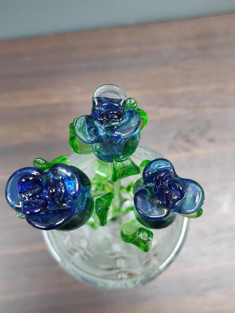 Blue Glass Rose - Handcrafted Medium Stem Flower