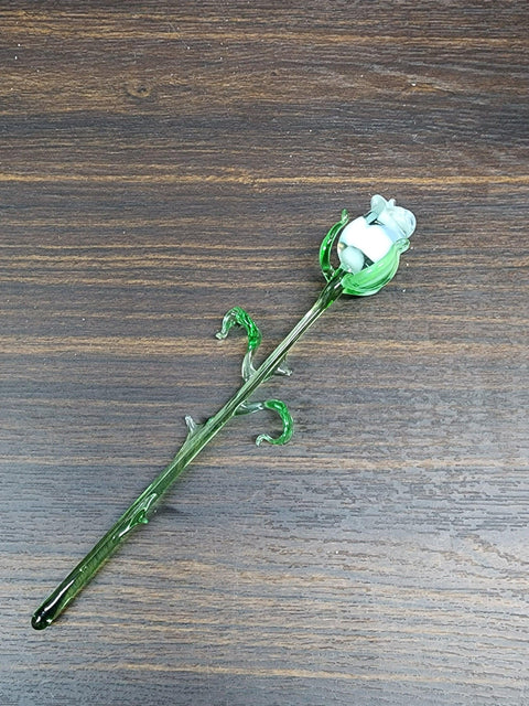 White Glass Rose - Handcrafted Medium Stem Flower