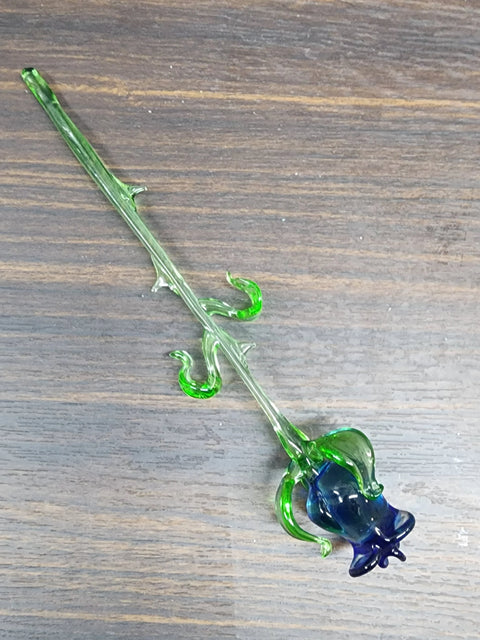 Blue Glass Rose - Handcrafted Medium Stem Flower