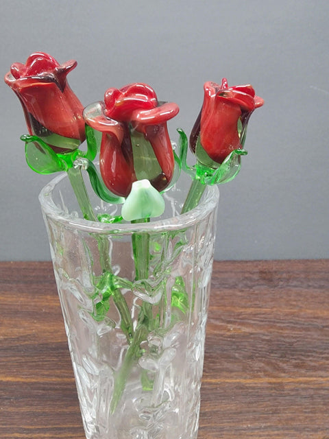 Red Glass Rose - Handcrafted Medium Stem Flower