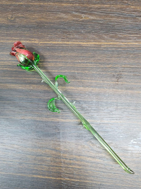 Red Glass Rose - Handcrafted Medium Stem Flower