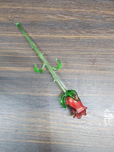 Red Glass Rose - Handcrafted Medium Stem Flower