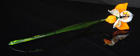 Orange Glass Orchid - Handcrafted Long Stem Flower