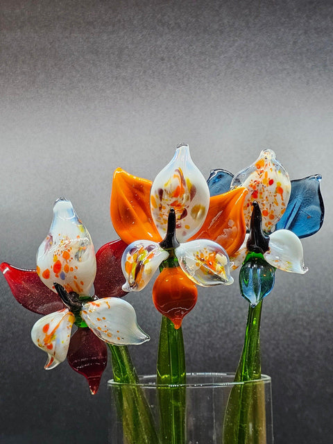 Orange Glass Orchid - Handcrafted Long Stem Flower