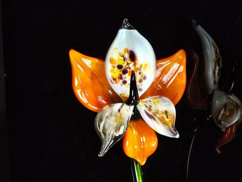 Orange Glass Orchid - Handcrafted Long Stem Flower