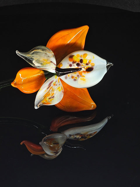 Orange Glass Orchid - Handcrafted Long Stem Flower