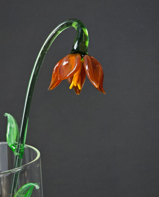 Amber Glass Lily Flower, Handmade in Ukraine Using Traditional Lampwworking Techniques, Murano Quality Gift She's Sure To Love, Single Lily