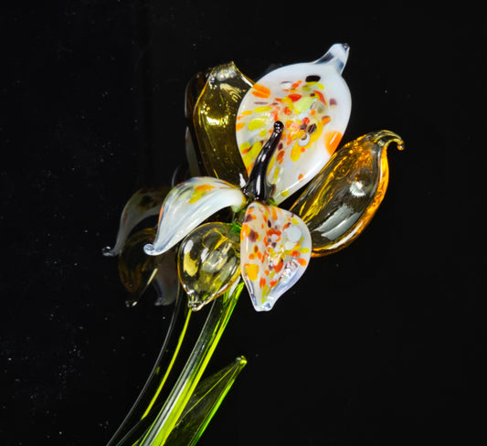 Amber Glass Orchid Flower, Handmade in Ukraine Using Traditional Lampworking Techniques, Murano Quality Gift She's Sure To Love, Single