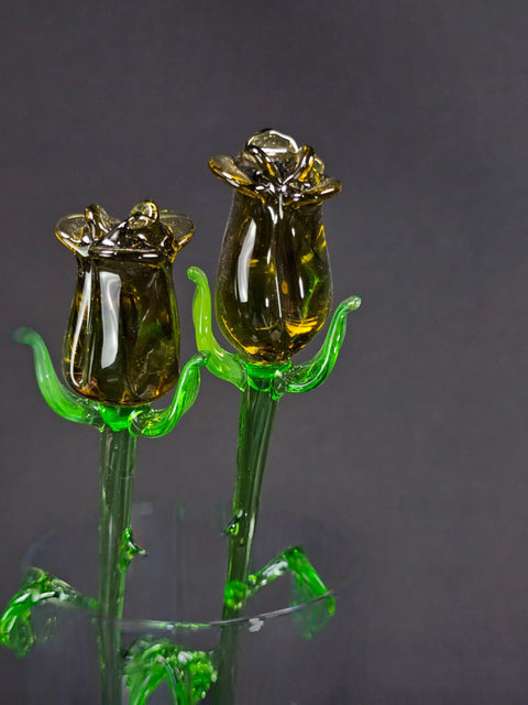 Amber Glass Rose - Handcrafted Long Stem Flower