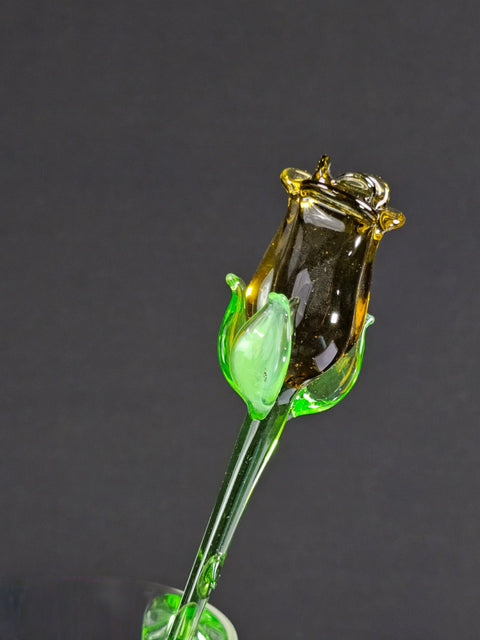 Amber Glass Rose - Handcrafted Long Stem Flower