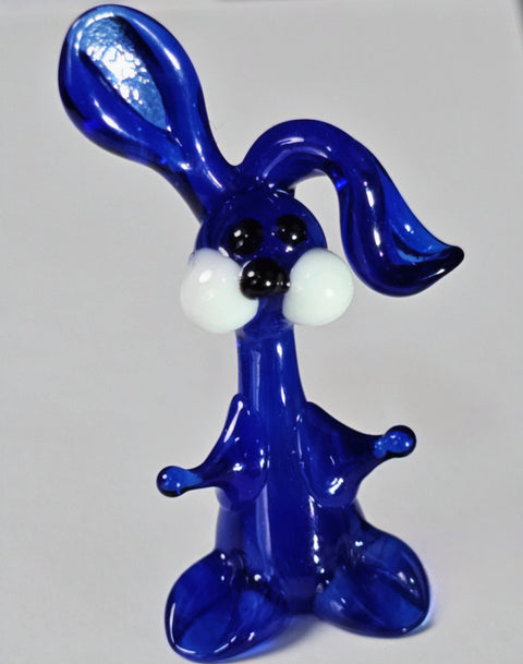 Blue Glass Rabbit Figurine, Handmade Murano Quality Design - Small