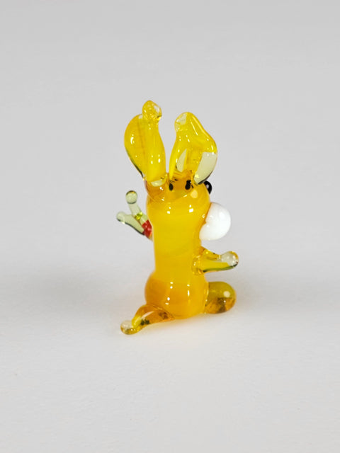 Yellow Glass Rabbit With Carrot Figurine Figurine, Handmade Murano Quality Design - Small