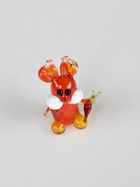 Orange Glass Rabbit W Carrot Figurine, Handmade Murano Quality Design - Small