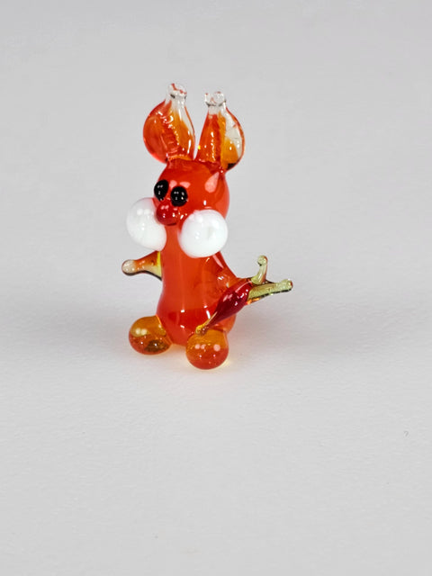 Orange Glass Rabbit W Carrot Figurine, Handmade Murano Quality Design - Small