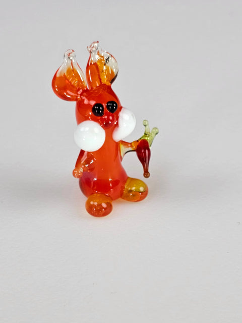 Orange Glass Rabbit W Carrot Figurine, Handmade Murano Quality Design - Small