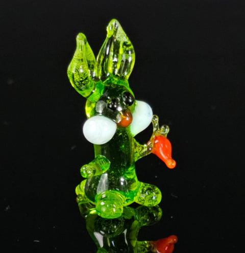 Green Glass Rabbit W Carrot Figurine, Handmade Murano Quality Design - Small