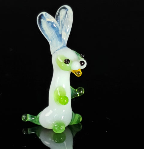 Green Glass Rabbit Figurine, Handmade Murano Quality Design - Small